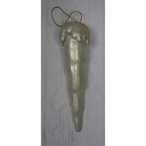 Icicle Ornament White Glitter Dangling Sparkly Christmas Ornament 4" - Picture 2 of 4